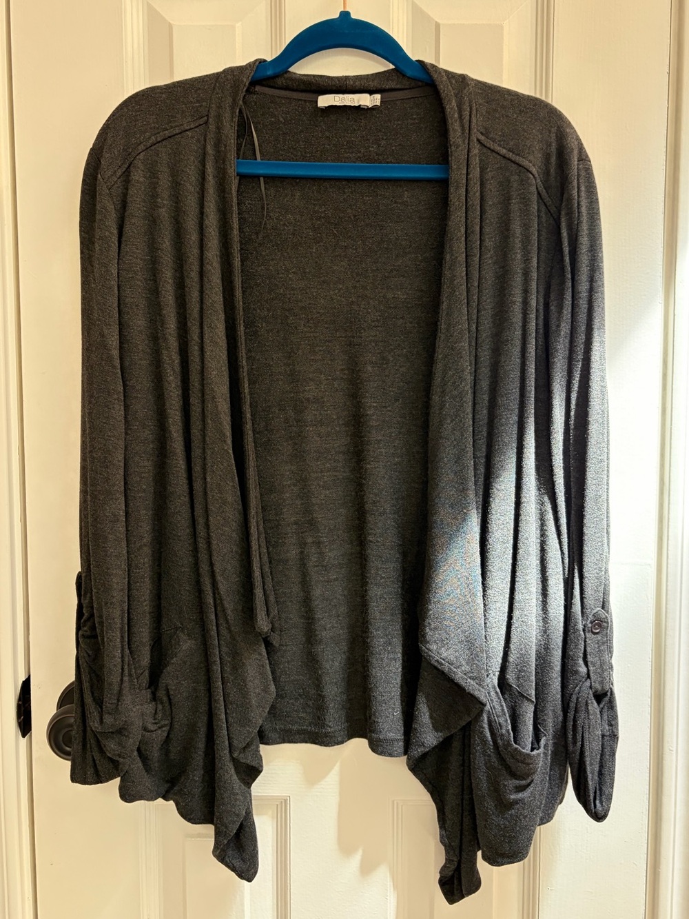 Dalia Dark Gray Open-Front Draped Cardigan